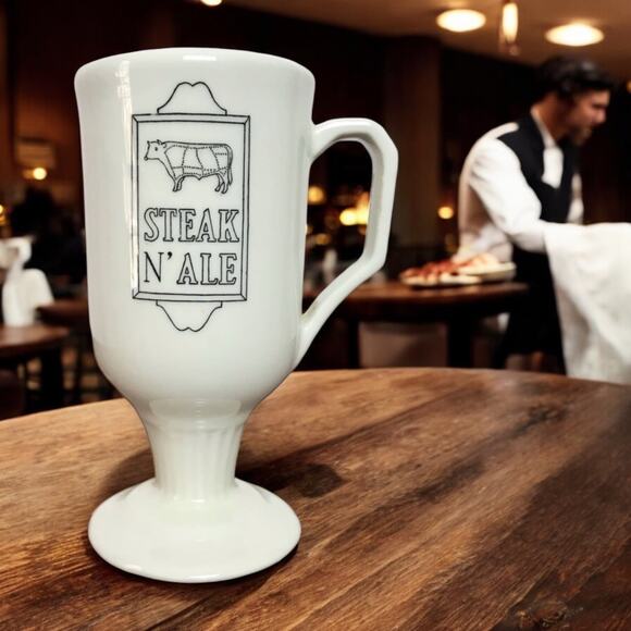 Steak N' Ale x Shenango China VTG Cream Colored Logo Elevated Ceramic Coffee Mug - Picture 1 of 9